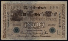 1910 Germany 1000 Mark 5 consecutive serial numbers green seal