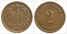 2 Pfennig St&uuml;ck 1916 D Deutsches Reich Reichsadler Kaiserreich Bronze M&uuml;nze