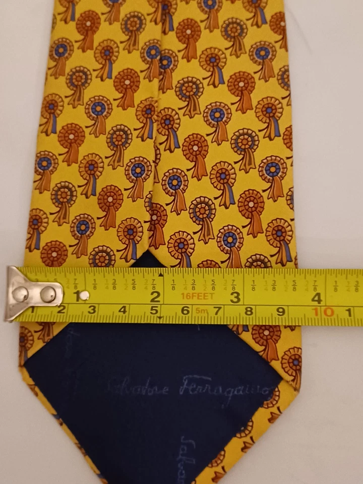 Salvatore Ferragamo Necktie Silk Yellow Ribbons AOP Mens Made In Italy - Image 4 of 4