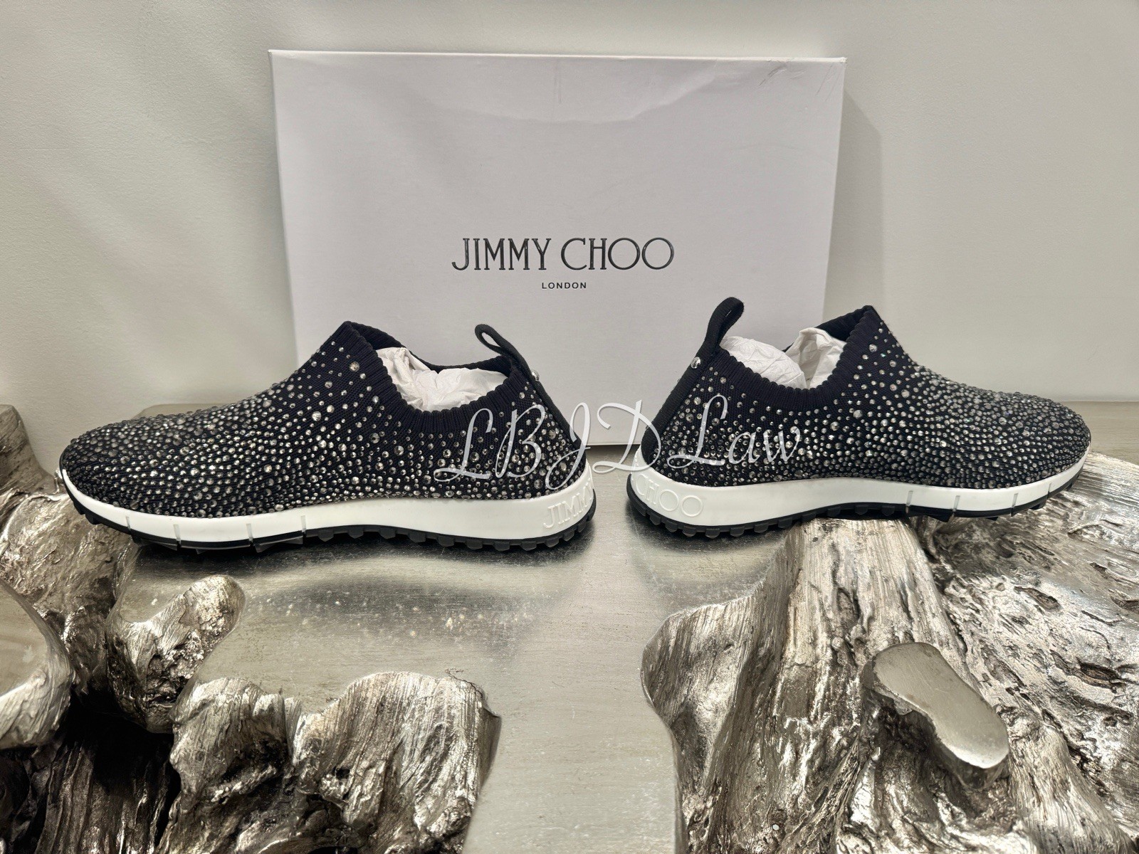 JIMMY CHOO Verona Crystal  stretch-knit slip-on sneakers 39 $1,995 Rhinestone image 9