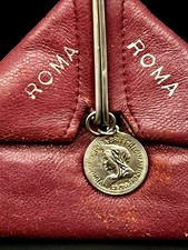VTG Firenze Fiocchi Italian Leather ROMA Red Gold Triangle Coin Change Purse