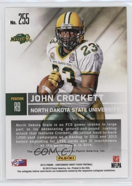 2015 Panini Contenders Draft Picks Auto John Crockett #255 Auto - Image 2 of 2