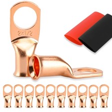 10pcs 2 Awg 12 Copper Battery Cable Lugs With Heat Shrink Tubing 10pcs 2 Awg 12 Copper Battery Cable Lugs With Heat Shrink Tubing