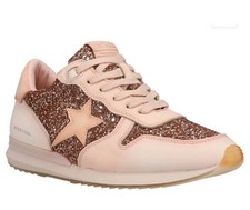 NEW Vintage Havana Womens Alexis 1 Glitter Leather Sneakers Blush Pink-Beige 8.5