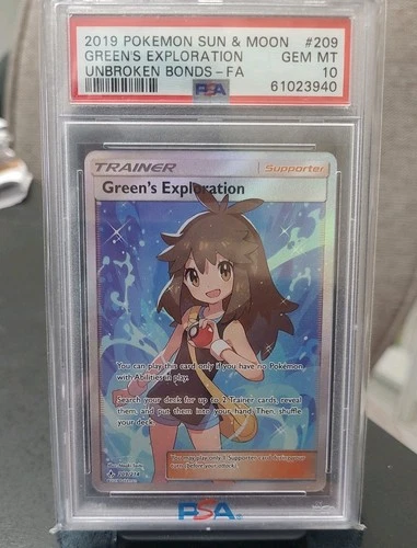 PSA 10 Green's Exploration 209/214 Unbroken Bonds 2019 Full Art Pokémon Trainer
