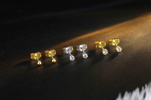 FOSIR 6 Pairs Tiny Women's Stainless Steel Round Clear Cubic Zirconia Stud Ea... - Picture 4 of 4