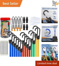 32 Pc Bungee Cords Assortment Rubber Hooks Tarp Clips Ties for Camping Garage