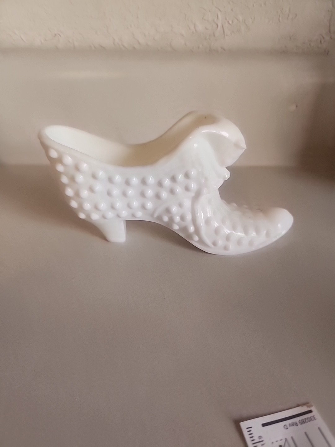 VTG 1950 Fenton White Milk Glass Hobnail Cat Head Slipper Shoe Figurine 6