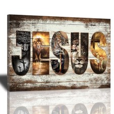 Amazing Jesus Pictures Canvas Poster Jesus Lion and Lamb Canvas Print God Bib...