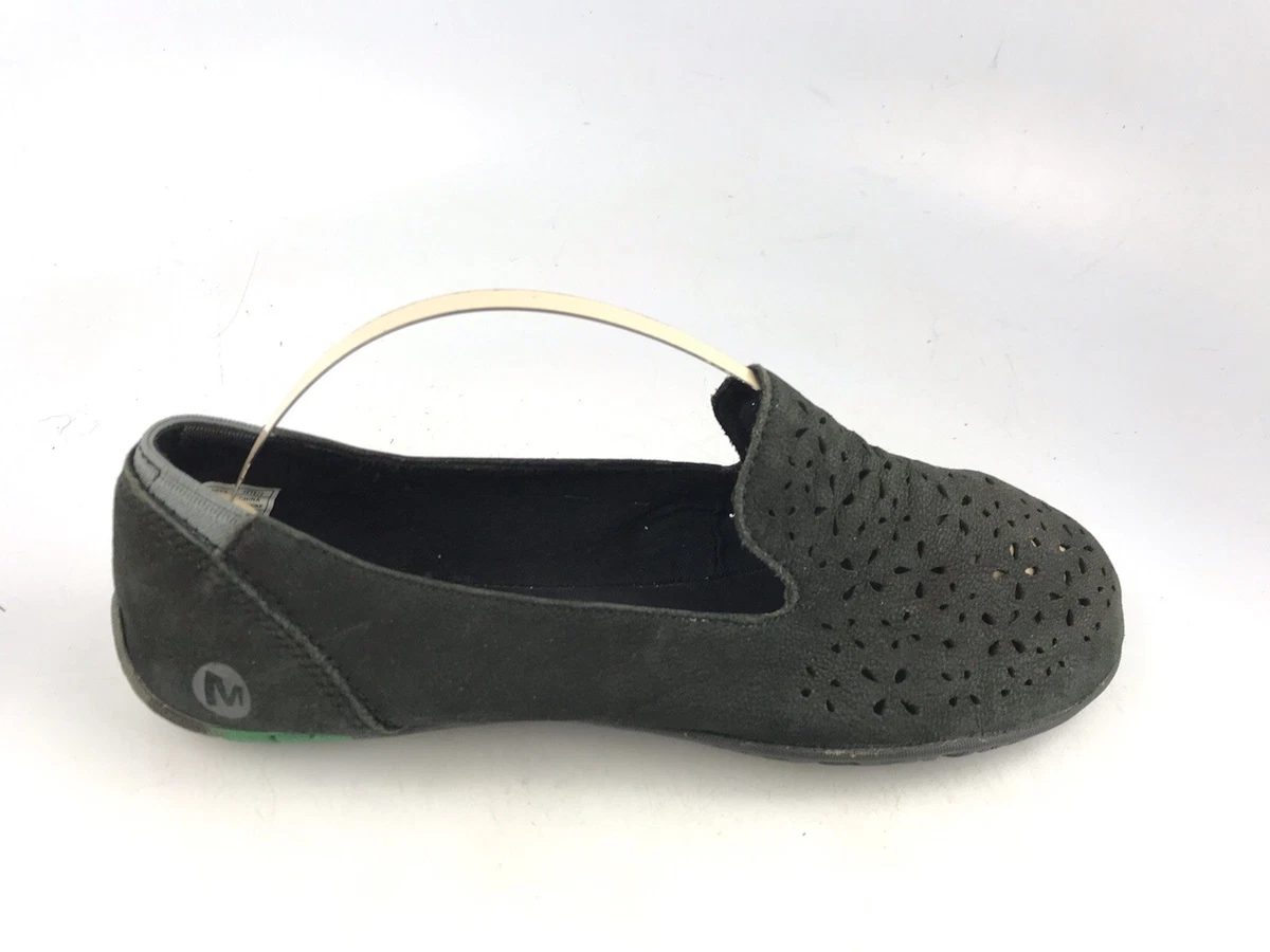 Merrell Mimix Black Nubuck Leather Slip On Flat Loafer J21872 Womens Sz 6 US