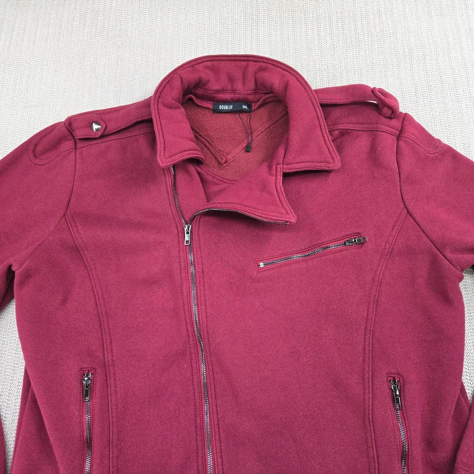 Chaqueta de motociclista Doublju Jersey para hombre 3XL XXXL roja borgoña granate cremallera completa polar Foto 3 de 4