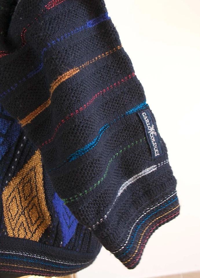 CARLO COLUCCI Warm Cardigan Uomo Blu Maglione Multicolore Wool Viscosa Tg50 - Imagen 4 de 4