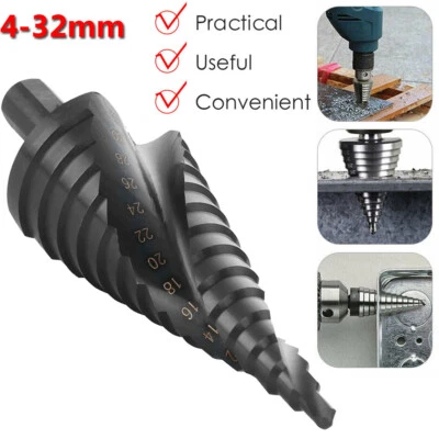 4-32mm HSS Spiral Stepper Drill Metal Hole Cutter Titanium Nitride Coated Bit UK