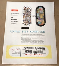 Univac Computer print ad 1956 vintage 50s art illus. Remington Rand retro tech