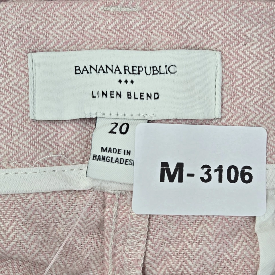 Banana Republic 女式短裤 20 粉色棉亚麻人字形 4.5 英寸内缝全新带标签 — 第 2/4 张图片