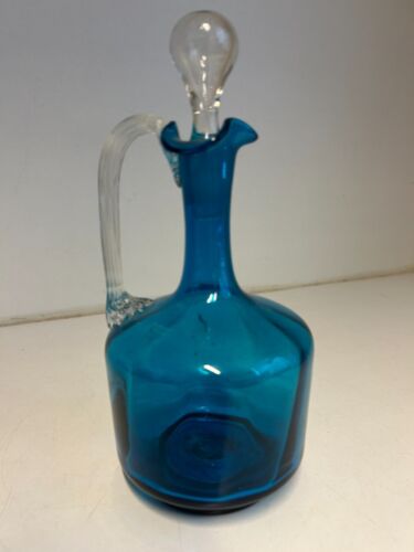 Antique Victorian Blue Glass Claret Jug Height 23.5cm - Picture 1 of 7