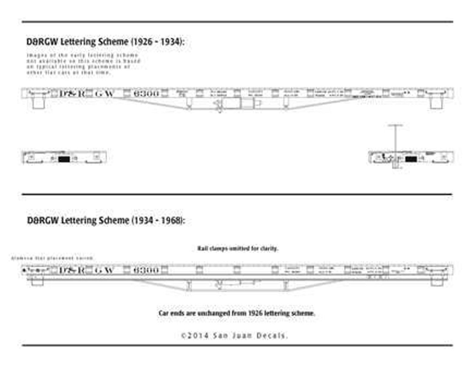 D&RGW 6300 40' FLAT CAR 15mm F Model Railroad Water Slide Decal Set