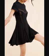 NWT - FREE PEOPLE Cruz Little Black Dress Embroidered Lace & Godet Inserts- Sz 2