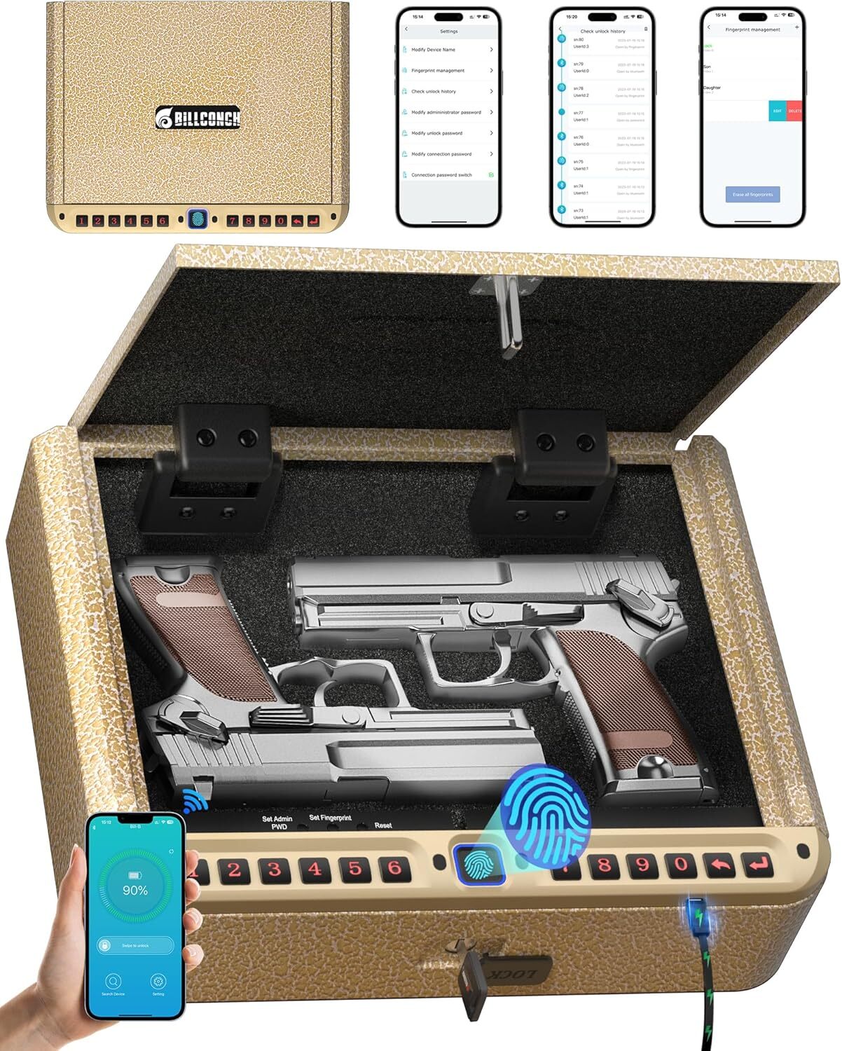 Gun Safe for Handgun - Biometric Gun Safe 4 Ways Quick Access with Fingerprint