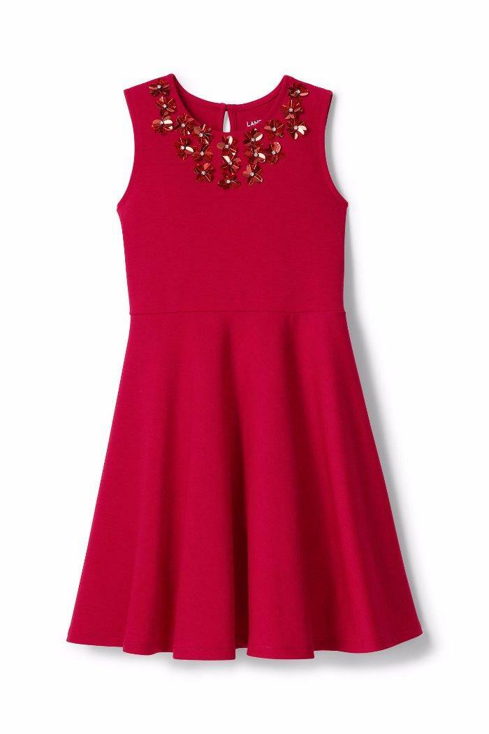 lands end red dress Lands' End Women's Crinkle Chiffon Ruffle Dress