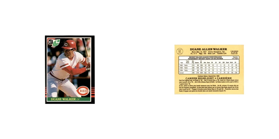 Duane Walker 1985 Leaf #52 Cincinnati Reds Baseball Card NM - Image 3 of 3