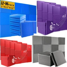 12~96PACK 12"X12"X1" Acoustic Foam Panels Wedge Studio Soundproof Wall Tiles USA
