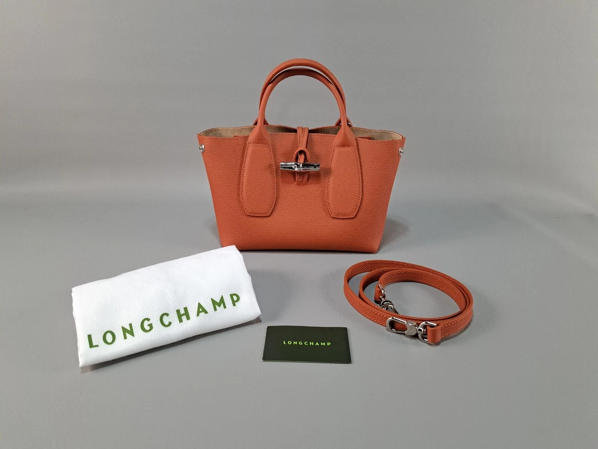 Longchamp NWT Roseau Top Handle S Small BRICK Orange Leather Crossbody Tote Bag