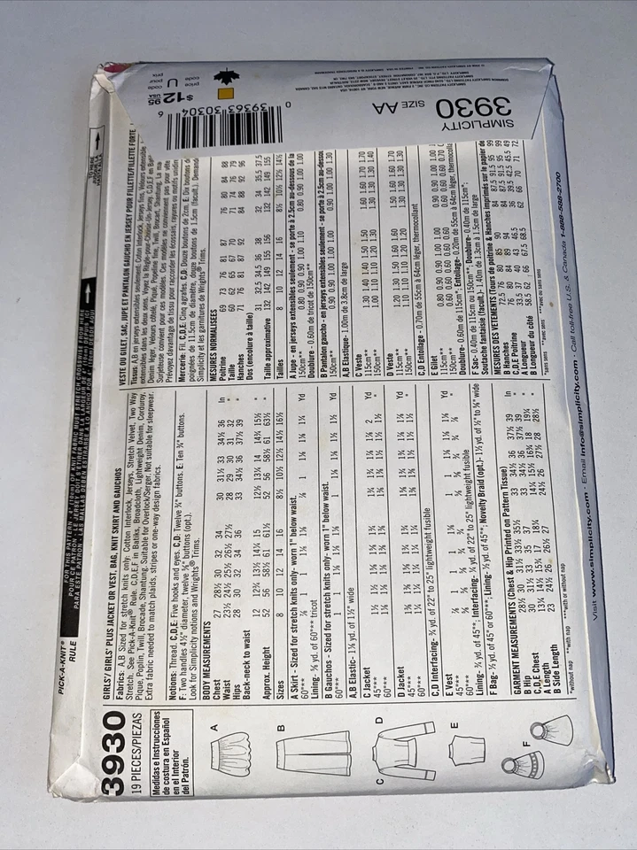 Simplicity 3930 UNCUT Thats So Raven Girl’s 8 10 12 14 16 Vest Bag Skirt Gauchos - Image 2 of 4