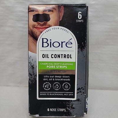 Bioré Men's Pore Strips for Blackhead Removal Deep Cleansing Nose Strips 6 Count