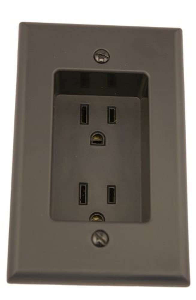 Flush-Mount 15 Amp Recessed Outlet, Black – Perfect for TV & Home Theater Setups