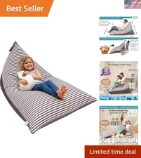 Elegant Soft Cotton Bean Bag Chair & Toy Storage for Kids - Grey Striped Design