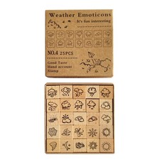 25 Pcs Weather Wooden Rubber Stamp Set, Mini 0.59 x inches, Wood Color