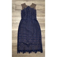 BCBGMAXAZRIA Belila Lace Sheath Dress Navy Blue Black Mesh Yoke OSS64J51-POW 4