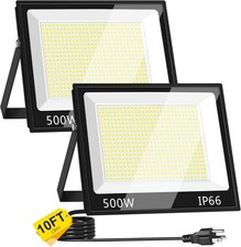 500W LED Flood Lights Outdoor 60000LM IP66 Plug In 2 Pack
