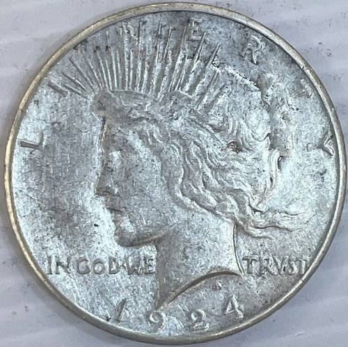 1924S Silver Peace Dollar Uncertified About Uncirculated Condition