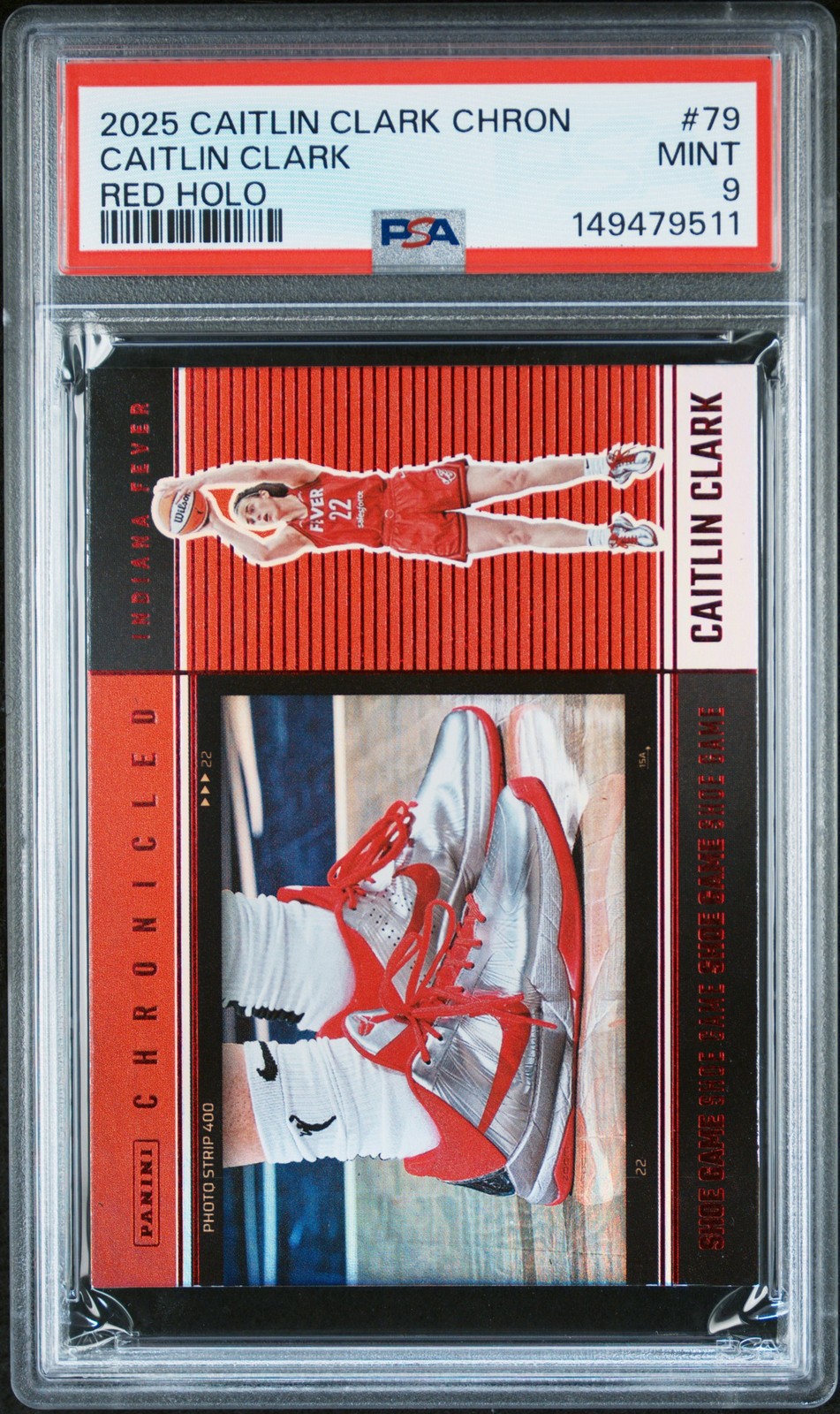 2025 PANINI CAITLIN CLARK CHRONICLED RED HOLO #79 CAITLIN CLARK PSA 9