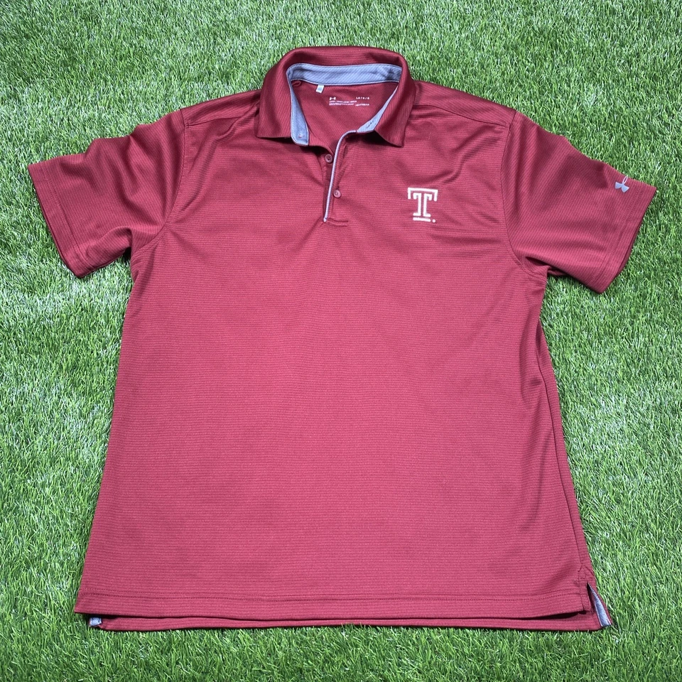 Temple Owls Under Armour Polo Shirt Mens Large Ncaa Cherry Red  - Image 2 of 4