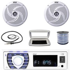 Pyle PLRMR23BTW 1-DIN Marine MP3 Radio W/White Cover, 2x 8'' 320W Max Speakers