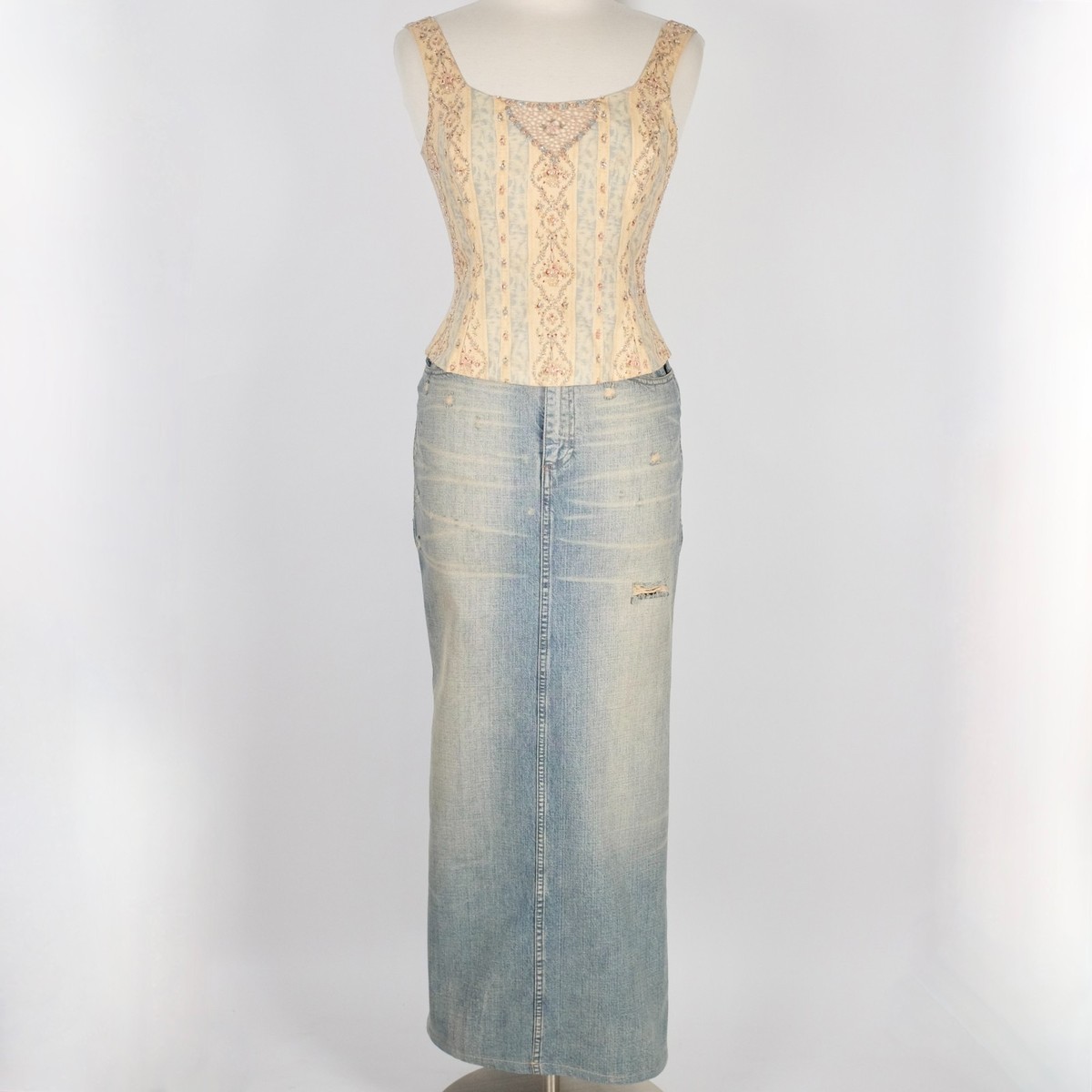 Ralph Lauren Purple Label Collection denim skirt sz 6 long train