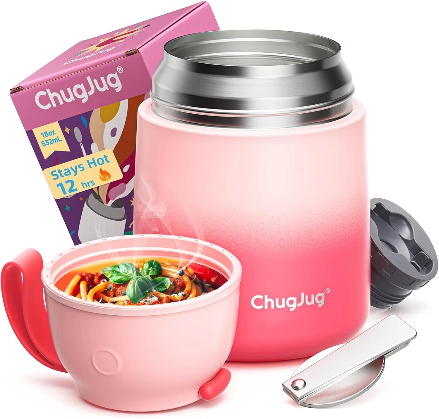 Thermo Hot Food Adults Kids Wide Mouth 18 oz Insulated Food Jar W/ Spoon