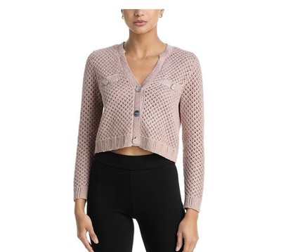 L Agence Blanca Sparkling V Neck Cardigan Small Adobe Rose Mauve NWT $475