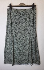 New Look Green Black Leopard Print A-Line Midi Skirt UK 10 Slit Zip Excellent