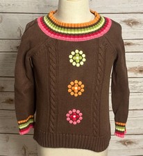 Gymboree Winter Cheer Dot Flower brown 100 cotton cable-knit sweater XS 3-4 