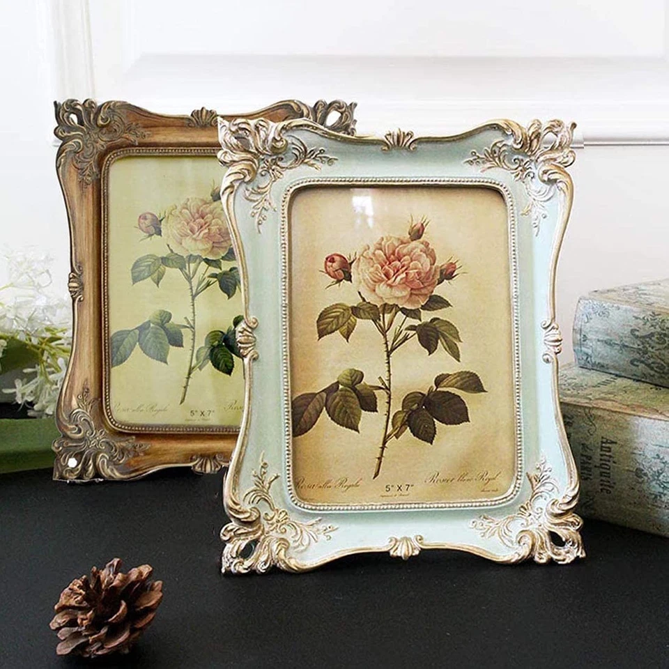 Marco de fotos vintage 5x7 antiguo azul ornamentado marco de fotos para mesa y pared Foto 2 de 4