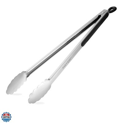 Grill Tongs, 17 Inch Extra Long BBQ Tongs,  Stainless Steel Metal Tongs for C...