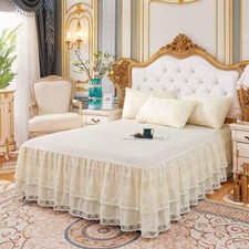 Double Lace Bed Skirt for Queen Bed - 17in. Drop, Easy Fit Ruffle Bedskirt Wr...