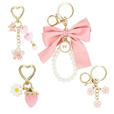 Bag Charms for Handbags Purse, Cute Keychain for Women Gift 4 Pcs Pink