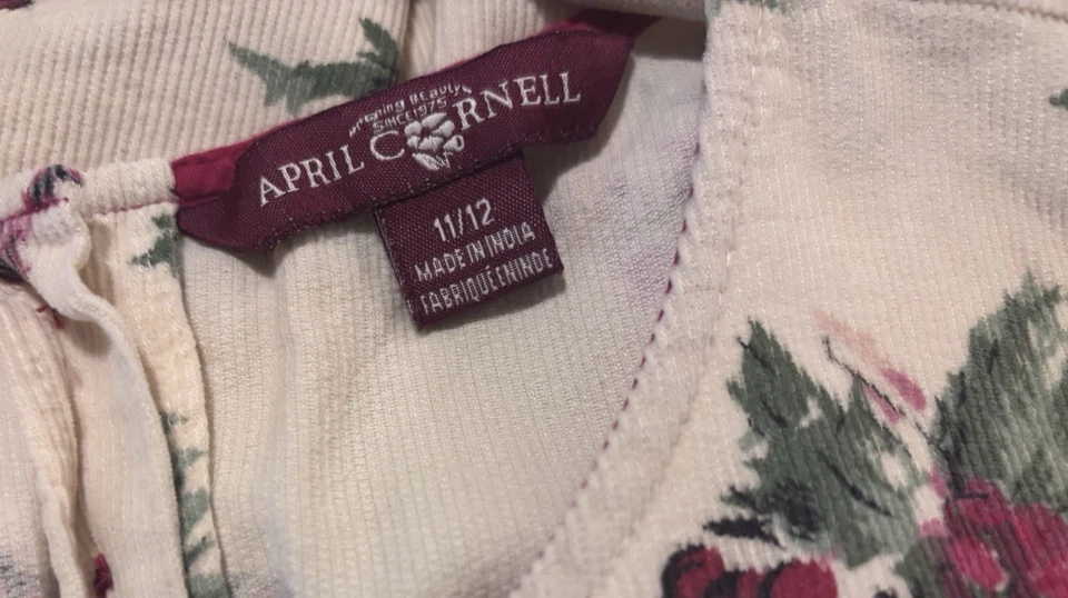 Vintage April Cornell Corduroy Holiday Dress Holly & Berries Girls 11/12 - Image 3 of 4