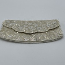 Vintage La Regale Ivory Iridescent Sequin Pearl Evening Clutch Purse 1950  s Snap