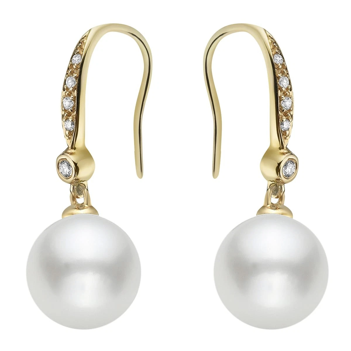 14K Yellow Gold Freshwater Cultured Pearl & Diamond Earrings 8-9mm AAA G SI1